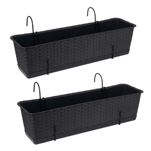 Zum Produkt TYMAR Blumenkasten balkon mit halterung, Balkonkasten, 2 Stück, Rattan, Pflanzkasten aus Kunststoff