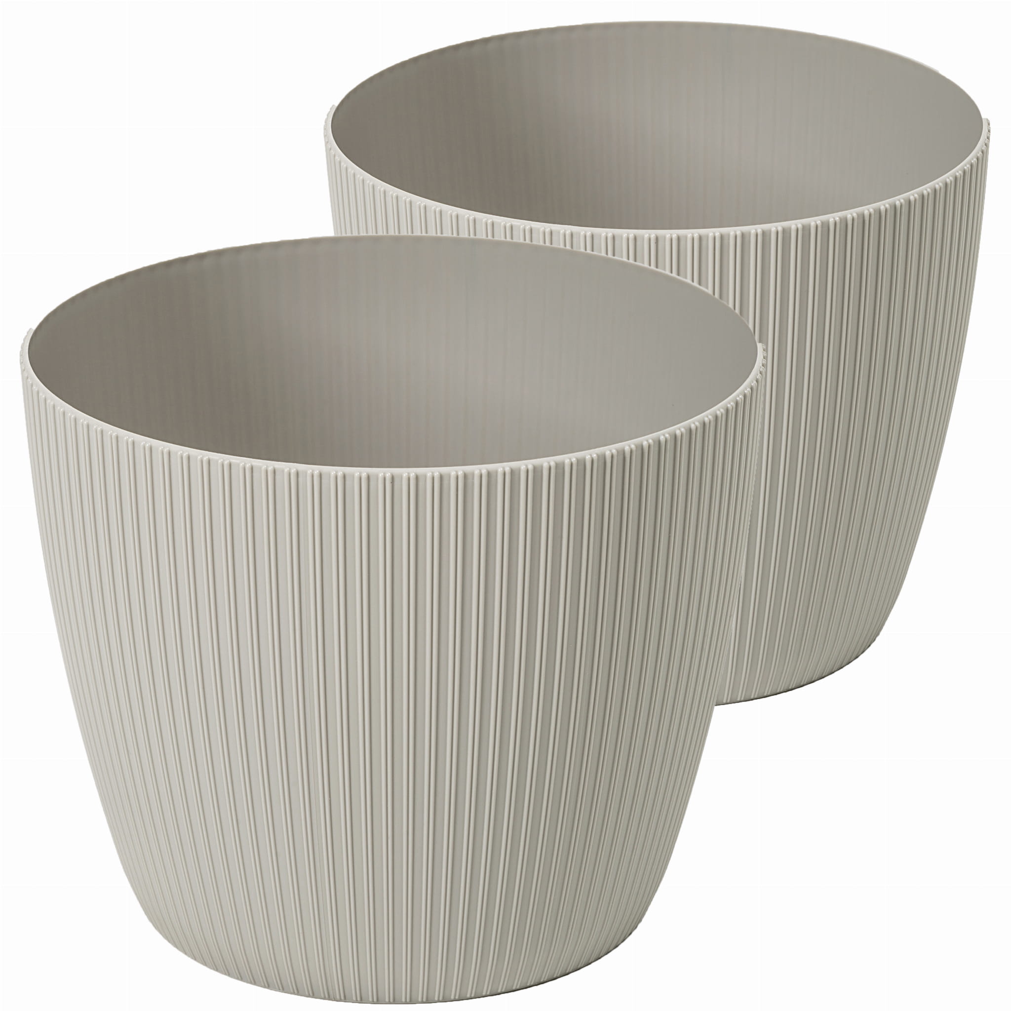 Tymar Vaso Per Fiori Rotondo In Plastica Resistente, 2 Pezzi, Diametro 25,5 Cm, Colore Crema Per Interni Ed Esterni